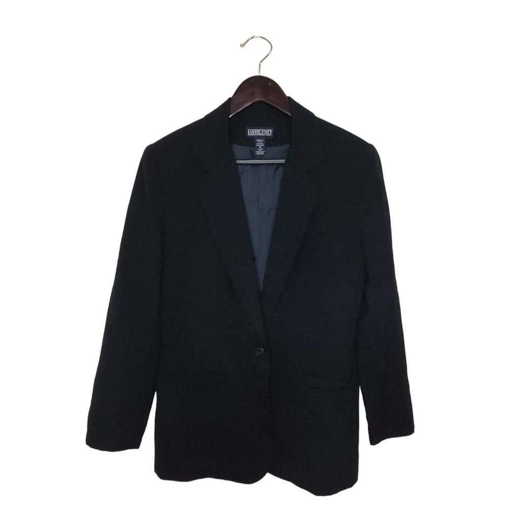 Lands End Direct Merchants Size 10 100% Wool Navy Blue Blazer Dark Academia